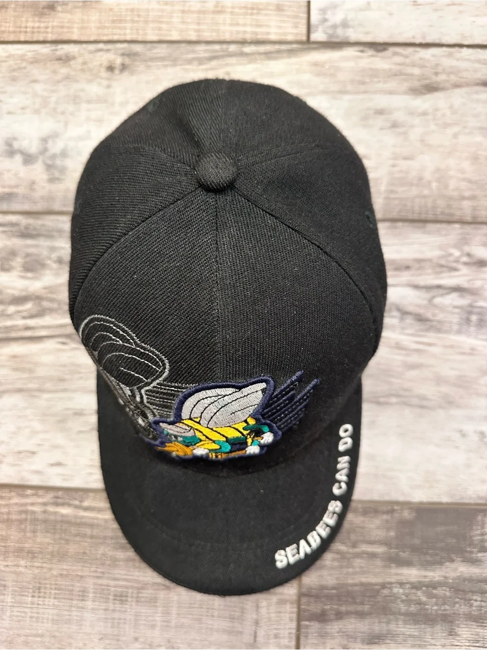 Black United States Navy Baseball Cap with Embroidered Bee Motif